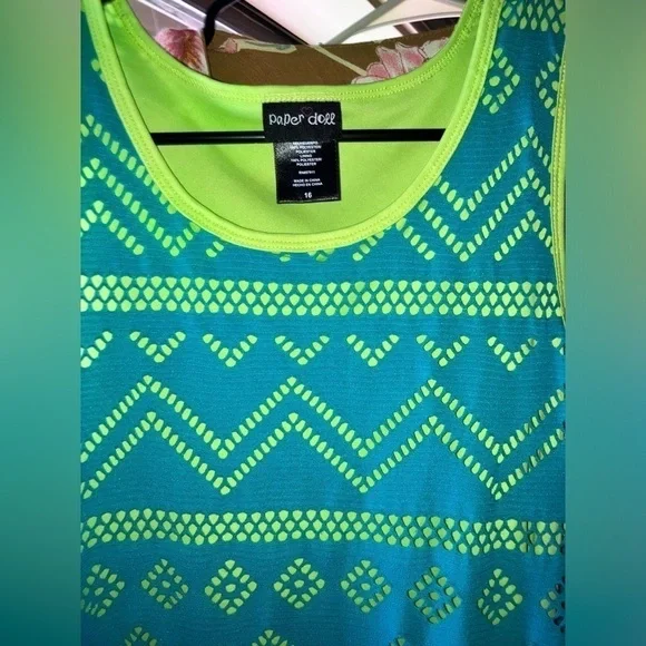 Paper Doll Girl Size 16 or W. Sm Teal Blue & Lime Layered Hi Low BEACH Dress - Picture 8 of 8